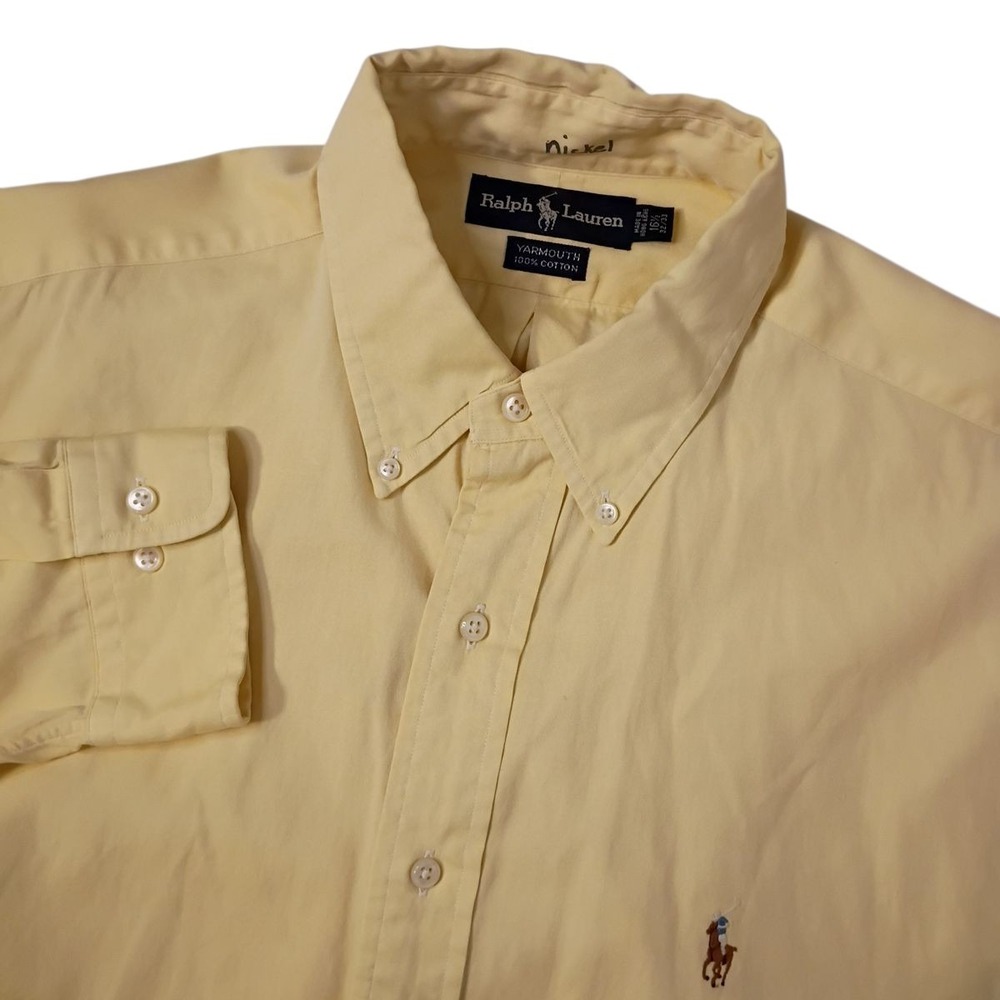 Vtg Ralph Lauren Yarmouth Shirt Mens 16.5 32/33 Yellow Button Down LS Flesh Pony